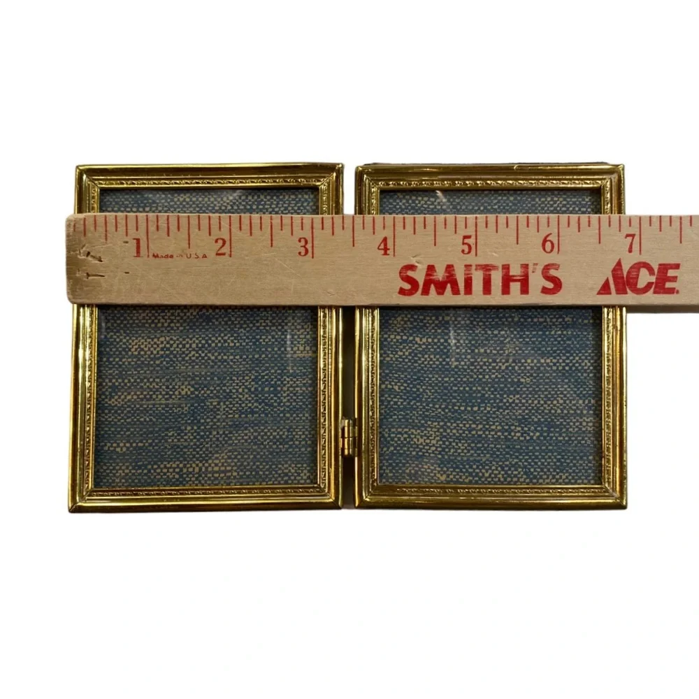 Lot (2) Vintage Photo Frame Bi-Fold Gold Brass 3x4 & 5x7 Hinged Cottagecore